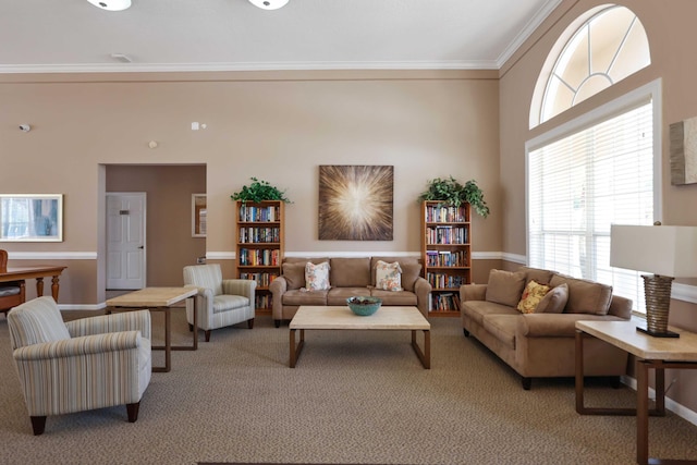 6780 Camille St, Boynton Beach, FL 33437 - living area with carpet flooring, crown molding, and baseboards