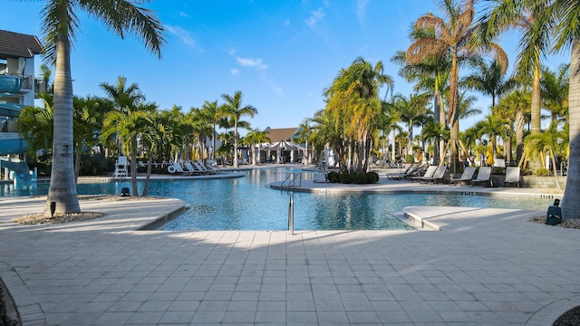 pool with a water slide