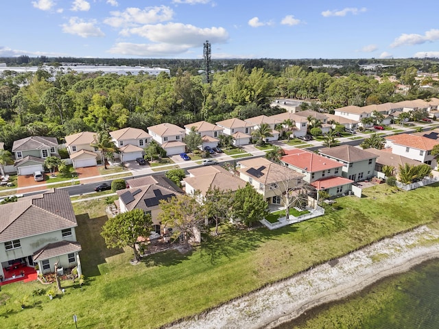 birds eye view of property featuring a water view and a residential view