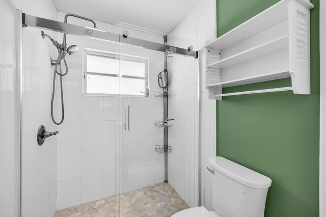 bathroom with toilet and a stall shower