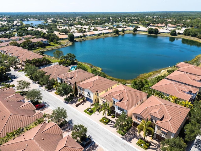 aerial perspective of suburban area with a large body of water