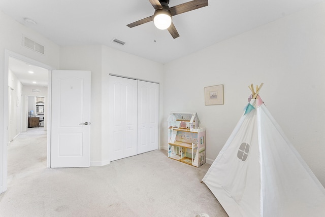 12968 Anthorne Ln, Boynton Beach, FL 33436 - recreation room with baseboards, ceiling fan, carpet flooring, and visible vents