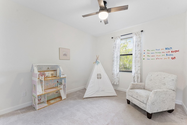 12968 Anthorne Ln, Boynton Beach, FL 33436 - recreation room with carpet flooring, a ceiling fan, and baseboards