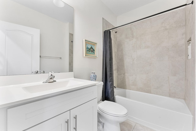 12968 Anthorne Ln, Boynton Beach, FL 33436 - bathroom with vanity, tile patterned floors, shower / bath combo with shower curtain, and toilet