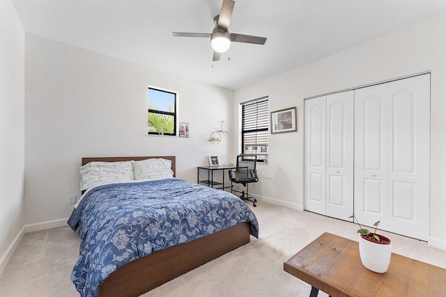 12968 Anthorne Ln, Boynton Beach, FL 33436 - bedroom featuring a closet, baseboards, a ceiling fan, and carpet flooring