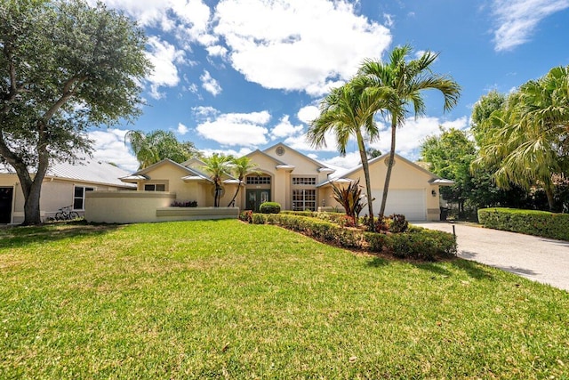761 SW Lighthouse Dr, Palm City, FL 34990 - view of front of property with a standing seam roof, french doors, driveway, a garage, and stucco siding