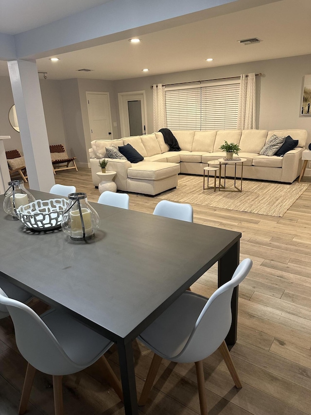 5111 NE 27th Ter NE, Lighthouse Point, FL 33064 - dining space with light wood-style floors and recessed lighting