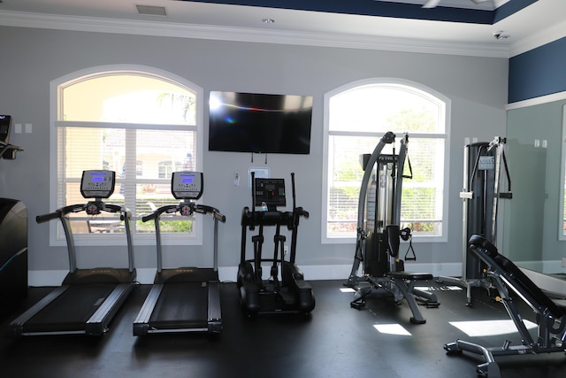 9825 Baywinds Dr Unit 1208, West Palm Beach, FL 33411 - workout area with crown molding and baseboards
