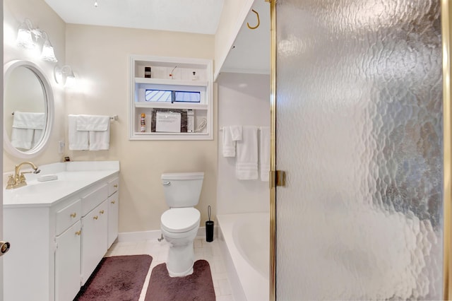 147 Oregon Ln, Boca Raton, FL 33487 - bathroom featuring toilet, a shower with shower door, baseboards, vanity, and tile patterned floors