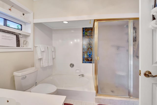 147 Oregon Ln, Boca Raton, FL 33487 - bathroom with a shower stall, vanity, toilet, a tub to relax in, and recessed lighting