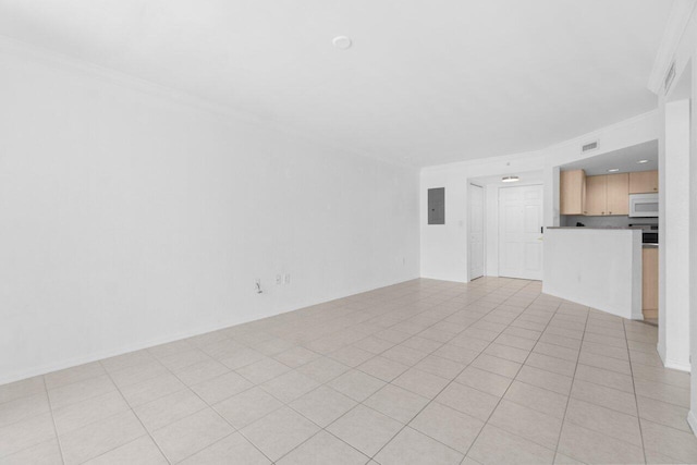 1801 N Flagler Dr Unit 828, West Palm Beach, FL 33407 - unfurnished living room featuring crown molding, electric panel, and light tile patterned floors