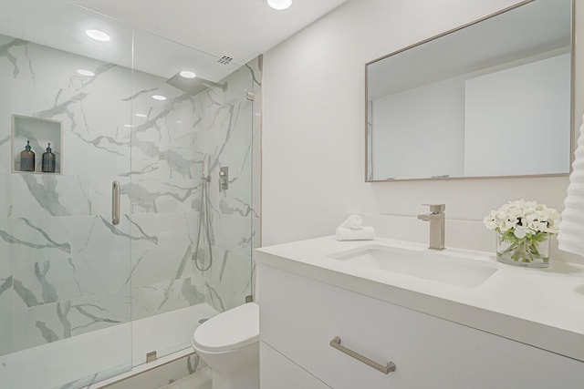 354 Chilean Ave Unit 4D, Palm Beach, FL 33480 - full bathroom featuring vanity, toilet, recessed lighting, and a marble finish shower