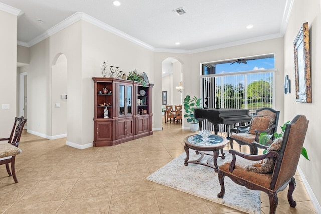 8837 Woodgrove Ridge Ct, Boynton Beach, FL 33473 - interior space featuring crown molding, arched walkways, baseboards, and recessed lighting