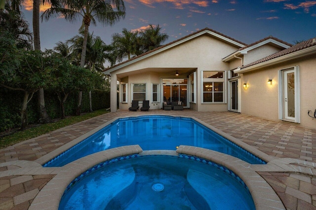 8837 Woodgrove Ridge Ct, Boynton Beach, FL 33473 - view of pool featuring an outdoor hangout area, a patio, ceiling fan, and a pool with connected hot tub