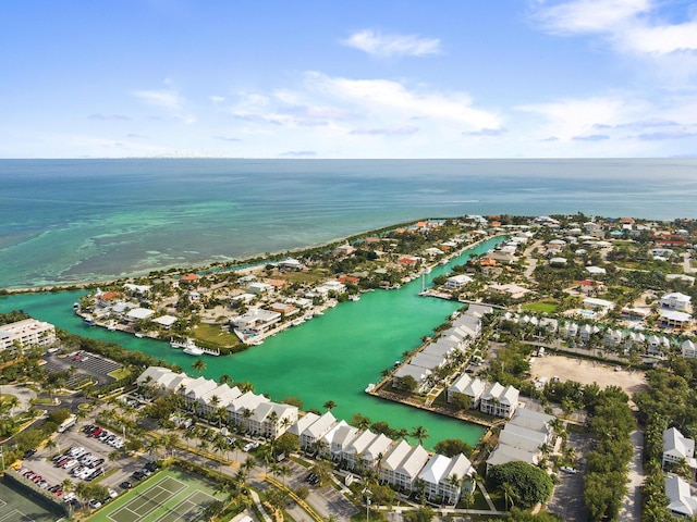aerial view with a water view and a residential view