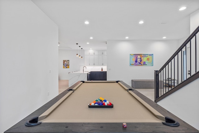 13158 Artisan Cir, Palm Beach Gardens, FL 33418 - rec room with recessed lighting, billiards, and light wood-style floors