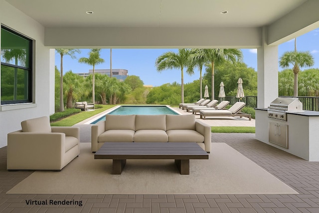13158 Artisan Cir, Palm Beach Gardens, FL 33418 - view of patio / terrace with area for grilling, an outdoor living space, and an outdoor pool