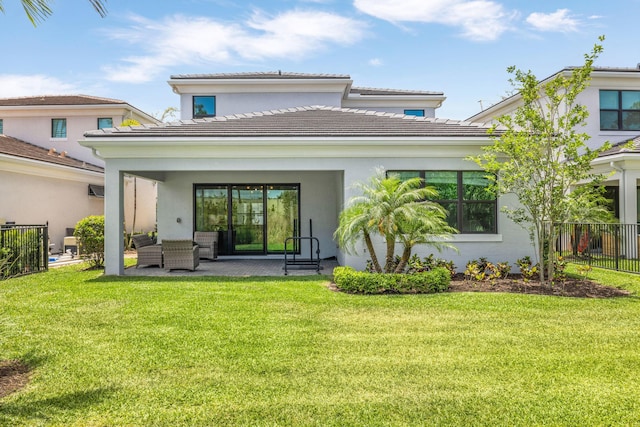 13158 Artisan Cir, Palm Beach Gardens, FL 33418 - rear view of house featuring an outdoor living space, a tiled roof, and stucco siding