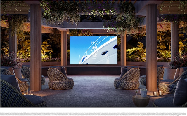 383 Okeechobee Blvd Unit 1602, West Palm Beach, FL 33401 - carpeted home theater room with ornate columns