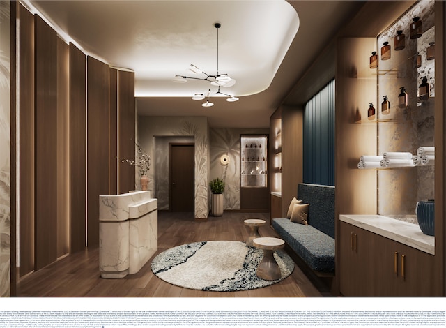 383 Okeechobee Blvd Unit 1602, West Palm Beach, FL 33401 - corridor featuring a chandelier and wood finished floors