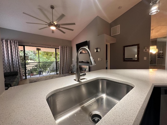 13 Via De Casas Sur Unit 203, Boynton Beach, FL 33426 - interior details featuring ceiling fan, visible vents, and a sink