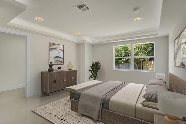 928 Market St, West Palm Beach, FL 33401 - bedroom with a tray ceiling, recessed lighting, light tile patterned flooring, and visible vents
