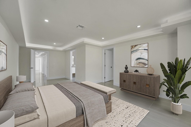 928 Market St, West Palm Beach, FL 33401 - bedroom with recessed lighting, a raised ceiling, baseboards, and visible vents