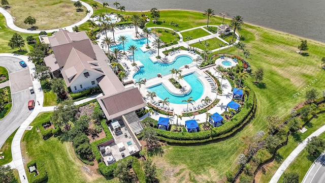 aerial view with a water view