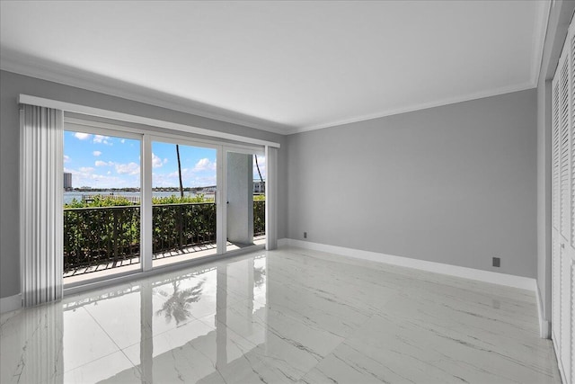 3040 Lake Shore Dr Unit 101, Riviera Beach, FL 33404 - unfurnished room with crown molding, marble finish flooring, and baseboards