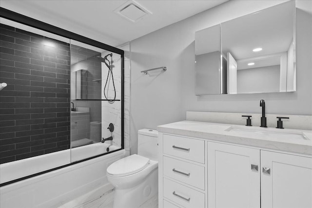 3040 Lake Shore Dr Unit 101, Riviera Beach, FL 33404 - full bath with vanity, toilet, bath / shower combo with glass door, marble finish floors, and recessed lighting