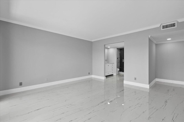 3040 Lake Shore Dr Unit 101, Riviera Beach, FL 33404 - unfurnished room with light marble finish floors, baseboards, ornamental molding, and recessed lighting