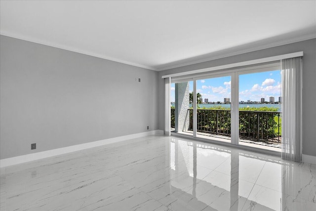 3040 Lake Shore Dr Unit 101, Riviera Beach, FL 33404 - unfurnished room featuring a view of city, marble finish floors, ornamental molding, and baseboards