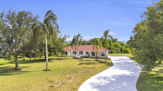 4372 SW Bimini Cir N, Palm City, FL 34990 - view of front facade with a tile roof, driveway, and a front yard