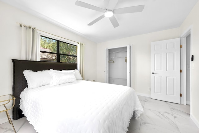 4670 Laurel Tree Rd Unit A, Boynton Beach, FL 33436 - bedroom featuring a closet, baseboards, marble finish floor, and a ceiling fan
