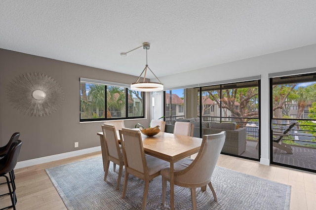 dining area with baseboards and light wood finished floors