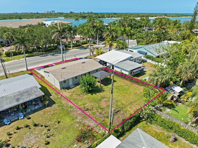 1625 Seaway Dr, Hutchinson Island, FL 34949 - aerial view of property's location featuring property parcel outlined and a nearby body of water