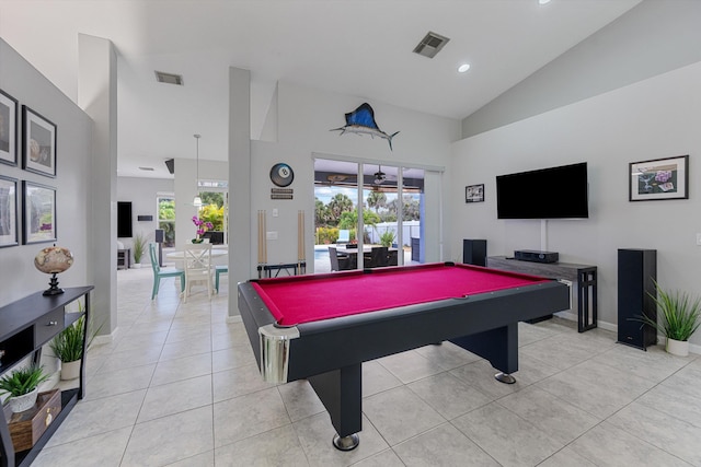 playroom with visible vents, pool table, and light tile patterned flooring