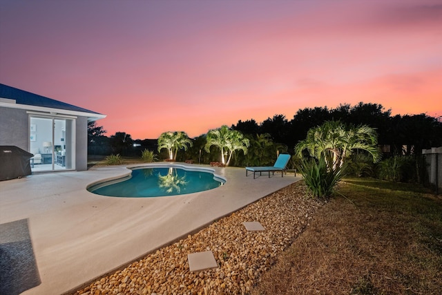 outdoor pool featuring a patio and grilling area