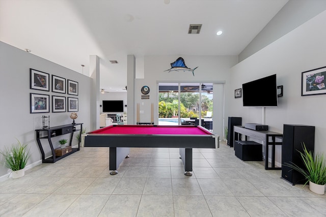 game room with visible vents, billiards, and light tile patterned floors