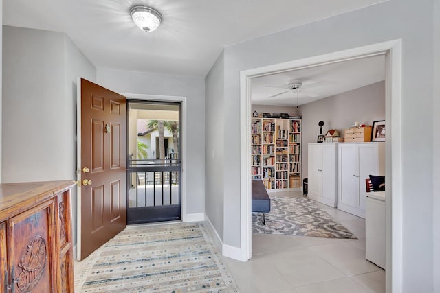 3399 Jog Park Dr, Greenacres, FL 33467 - foyer with baseboards, a ceiling fan, and light tile patterned flooring