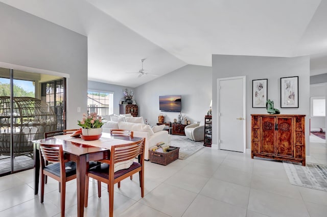 3399 Jog Park Dr, Greenacres, FL 33467 - dining area featuring light tile patterned floors, high vaulted ceiling, and a ceiling fan
