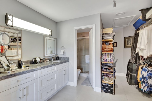 3399 Jog Park Dr, Greenacres, FL 33467 - full bath with tile patterned flooring, vanity, toilet, baseboards, and a shower stall