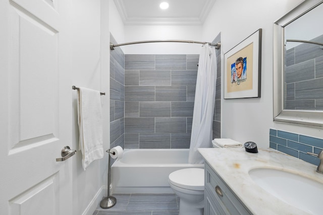 10056 Lexington Cir N, Boynton Beach, FL 33436 - full bath with crown molding, tile patterned flooring, shower / tub combo with curtain, vanity, and toilet