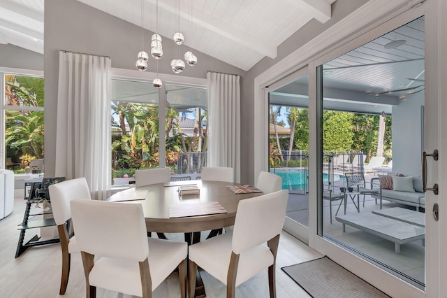 5747 Paddington Way, Boca Raton, FL 33496 - dining room with wood ceiling and vaulted ceiling with beams