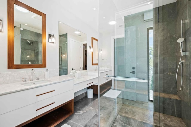 5288 Alton Rd Share B, Unit Share B, Miami Beach, FL 33140 - bathroom with vanity, a stall shower, and marble finish floor