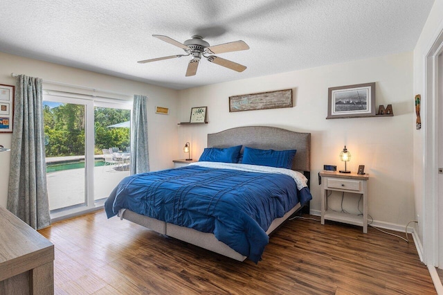 17109 81st Ln N, Loxahatchee, FL 33470 - bedroom with wood finished floors, baseboards, ceiling fan, access to outside, and a textured ceiling