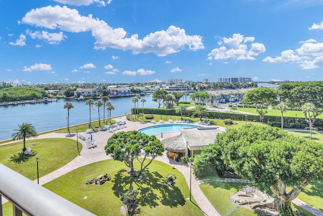 bird's eye view featuring a water view