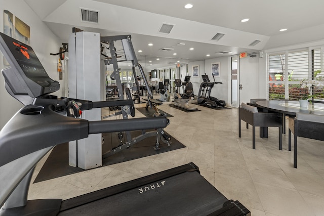 exercise room with recessed lighting and visible vents