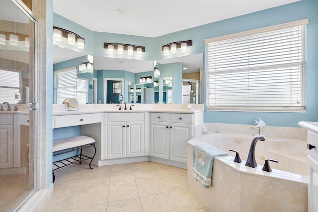 6616 NW 56th Dr, Coral Springs, FL 33067 - full bathroom featuring a stall shower, a tub with jets, vanity, and tile patterned floors