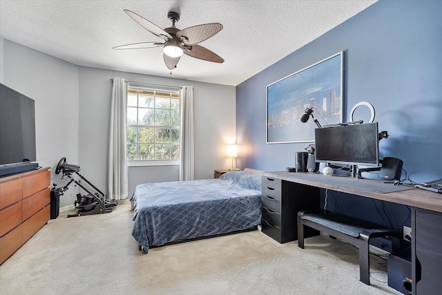 6616 NW 56th Dr, Coral Springs, FL 33067 - bedroom with carpet flooring, an office area, a textured ceiling, and ceiling fan